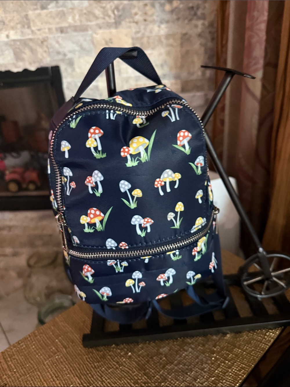 Kids Navy Mushroom Print Mini Backpack - Cute Kids Bag
